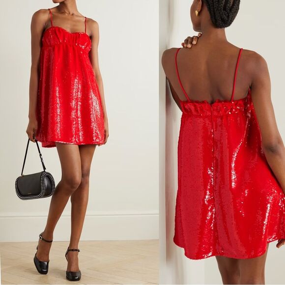 GANNI Runway Red Sequin Mini Babydoll Dress - Picture 1 of 8